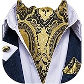 DiBanGu 3PCS Ascot Ties for Men Wedding Jacquard Woven Silk Ascot Cravat for Men Cravat Tie and Pocket Square Set