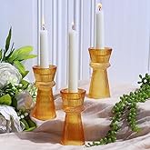 VOHO Vintage Ribbed Taper Candle Holders Set of 3, Boho Amber Candle Sticks Holder Decor Fall Centerpieces for Tables Thanksgiving, Minimalist Tapered Candlestick Holders for Tea Light & Taper Candles