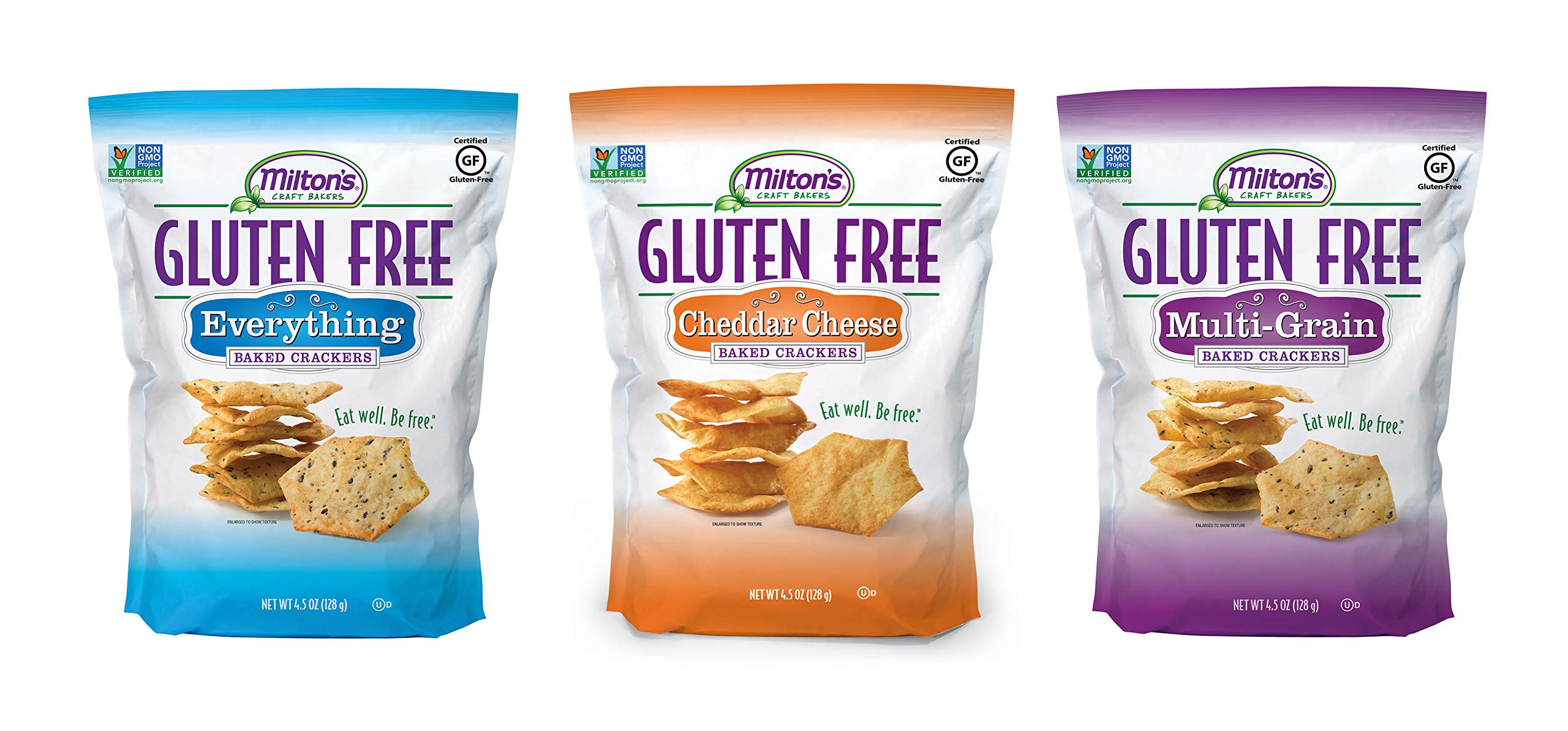 Milton's Gluten Free Baked Crackers, 3 Flavor Variety Bundle. Crispy