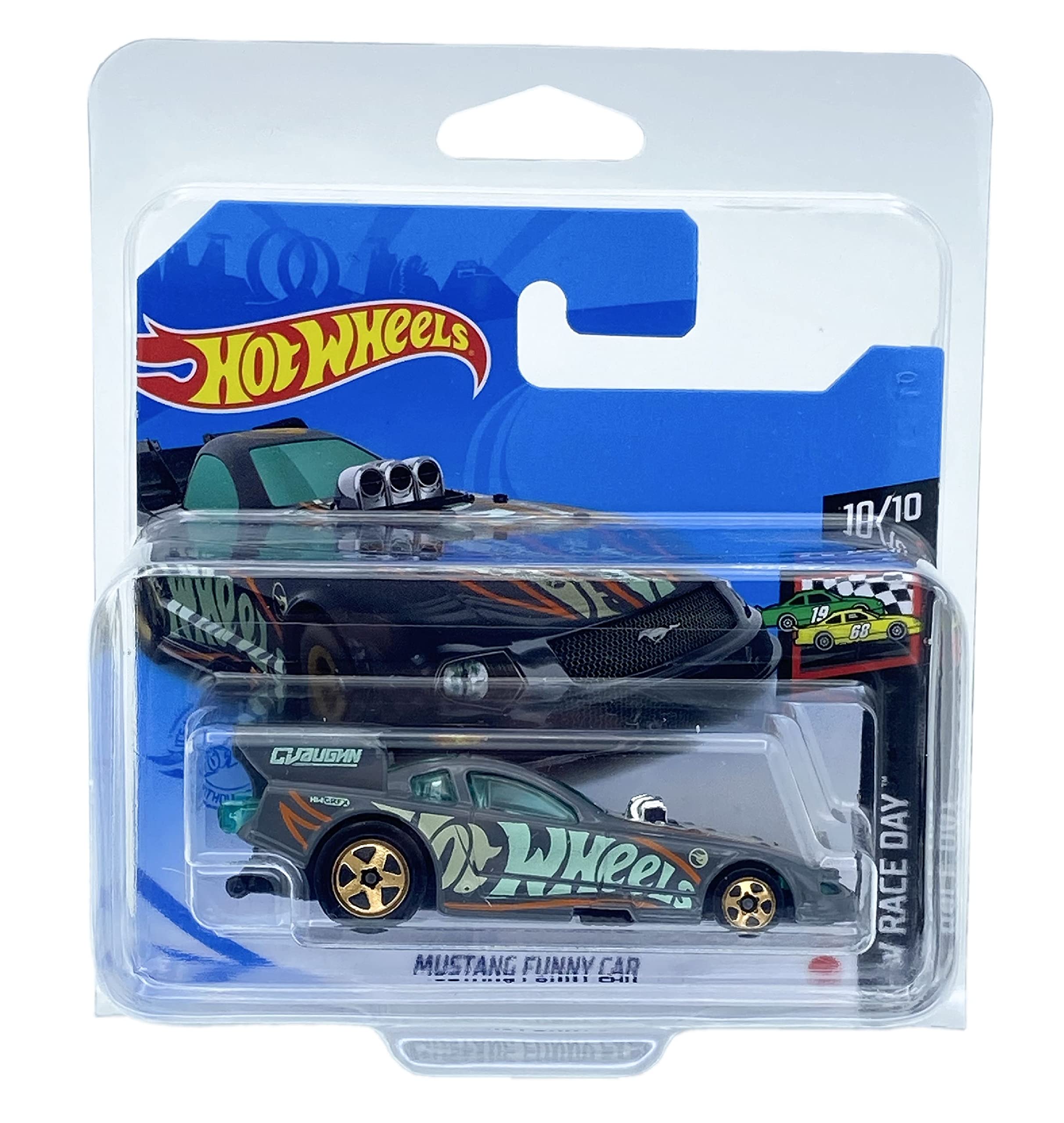 Hot Wheels Mustang Funny Car (Grey - Treasure Hunt) 10/10 HW Race Day 2021 - 156/250 (Short Card) GTC94 *** COMES IN A KLAS CAR KEEPER PROTECTIVE COLLECTORS CASE ***