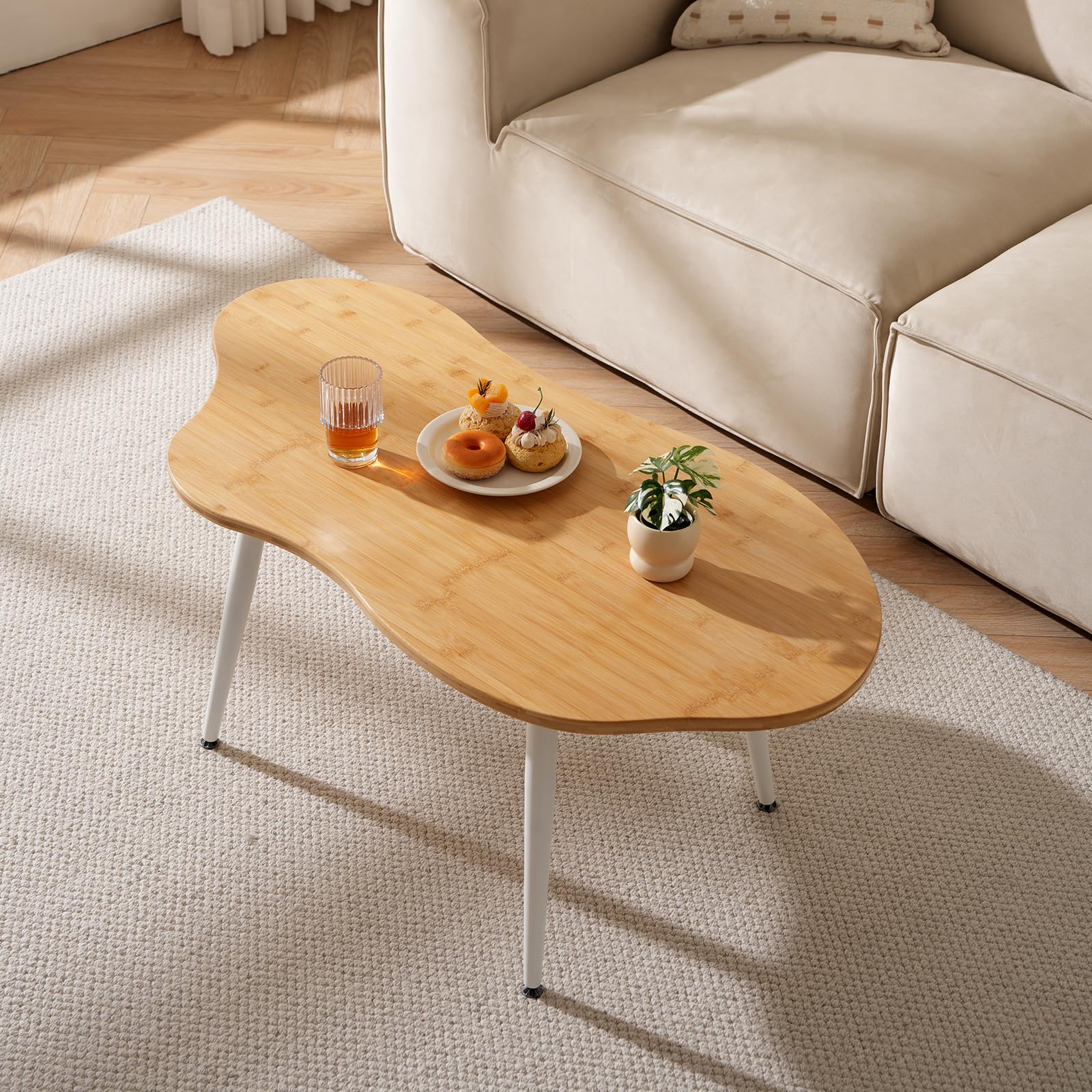 ZHUMUJIAJU Cloud Coffee Table- Cute Tea Tables with Natural Bamboo, Solid Wood Coffee Tables, Modern