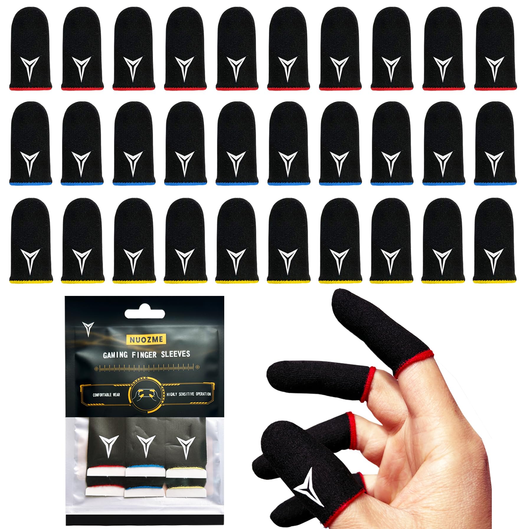 Photo 1 of 3 Colors 30 Pack E-Sports Light Model Gaming Finger Sleeves, 0.15mm Superconducting Nanofibers, Smooth Feel, Anti-Sweat, Extremely Thin, Fit All Touchscreen Devices