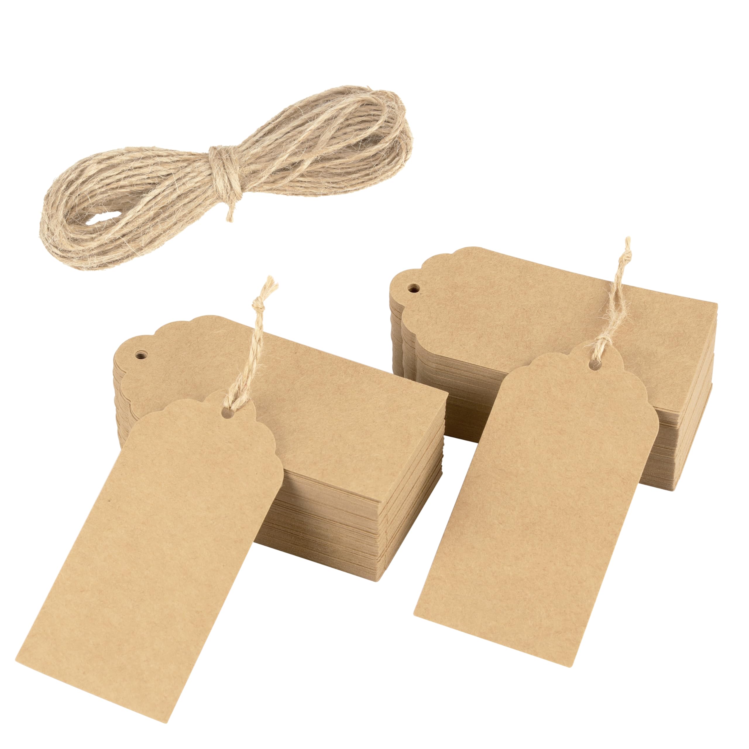 Belle Vous 200 Pack of Brown Kraft Paper Gift Tags & String - 5 x 10cm/2 x 4 Inches - Rectangle Writable Hanging Labels for Presents, DIY Crafts, Christmas, Wedding, Birthdays and Merchandising