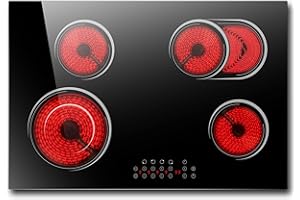 30 Inch Electric Cooktop 4 Burner, Nefaracy Electric Stove Top With Dual Oval Zone, 6600W Built-in Radiant Electric Stove, Hot Surface Indicator, Touch Control, 9 Power Level, 240V(No Plug)