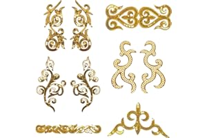 letsinstyle 6 Pairs Sequin Gold Baroque Iron on Patches, Glitter Embroidered Swirl Sequin Patch, Embroidery Applique for Clot