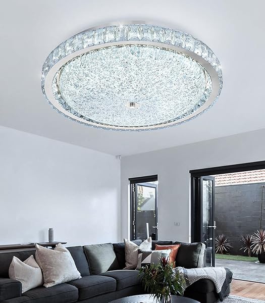 AFQEJG 19.6″ MODERN CRYSTAL CHANDELIER DIMMABLE LED FLUSH MOUNT CEILING LIGHT WITH REMOTE CONTROL FOR LIVING ROOM DINING ROOM BEDROOM HALLWAY FOYER SILVER