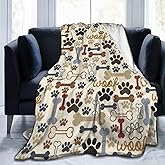 Dog Paws and Bones Print Throw Blanket Flannel Fleece Blankets Soft Plush for Sofa Couch Bedroom Gift 50"X40"