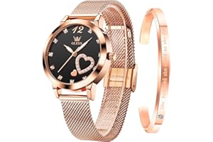 OLEVS Rose Gold Watch for Women Mesh Strap Fashion Dress Hearts Japanese Quartz Waterproof Luminous Ladies Watches Bracelet Sets