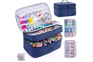 AMOIGEE Double-Layer Sewing Accessories Organizer with Pin Cushion – Large Sewing Storage Bag for Thread, Notions & Tools – Portable Travel Sewing Tote for Quilting, Embroidery & Crafts Gift (BagOnly)