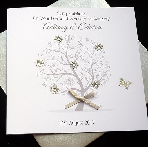 Handmade Personalised Diamond 60th Wedding Anniversary Card Amazon Co Uk Handmade