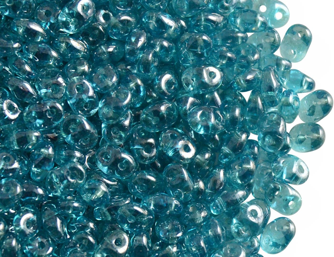 20gr Czech Two Hole Seed Beads SuperDuo 2,5x5 mm Aquamarine White Luster