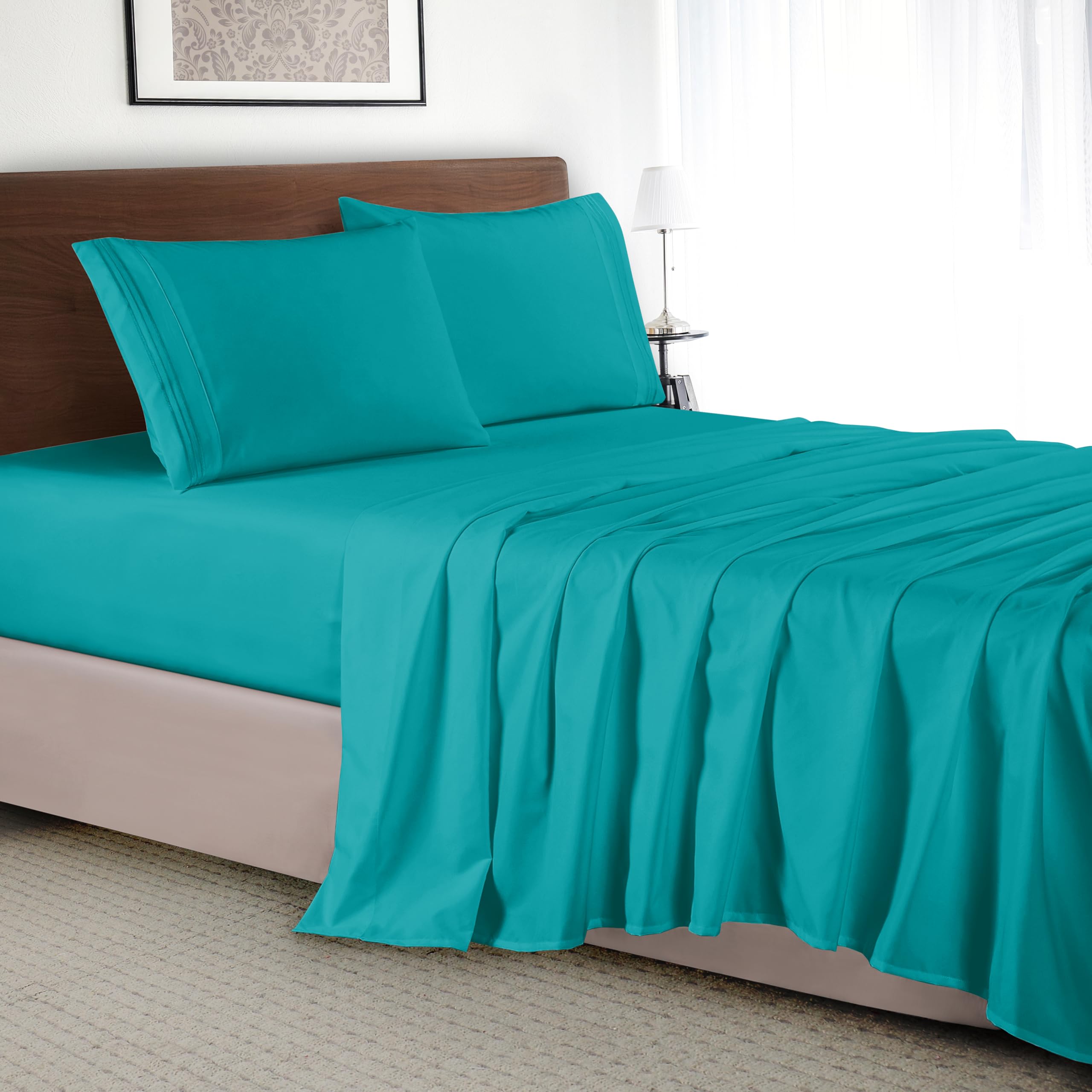 Elegant Comfort Luxury 4-Piece Bed Sheet Set - Luxury Bedding 1500 Premium Hotel Quality Microfiber, Wrinkle Resistant Cool & Breathable, Easy Elastic Fitted, Twin/Twin XL, Teal