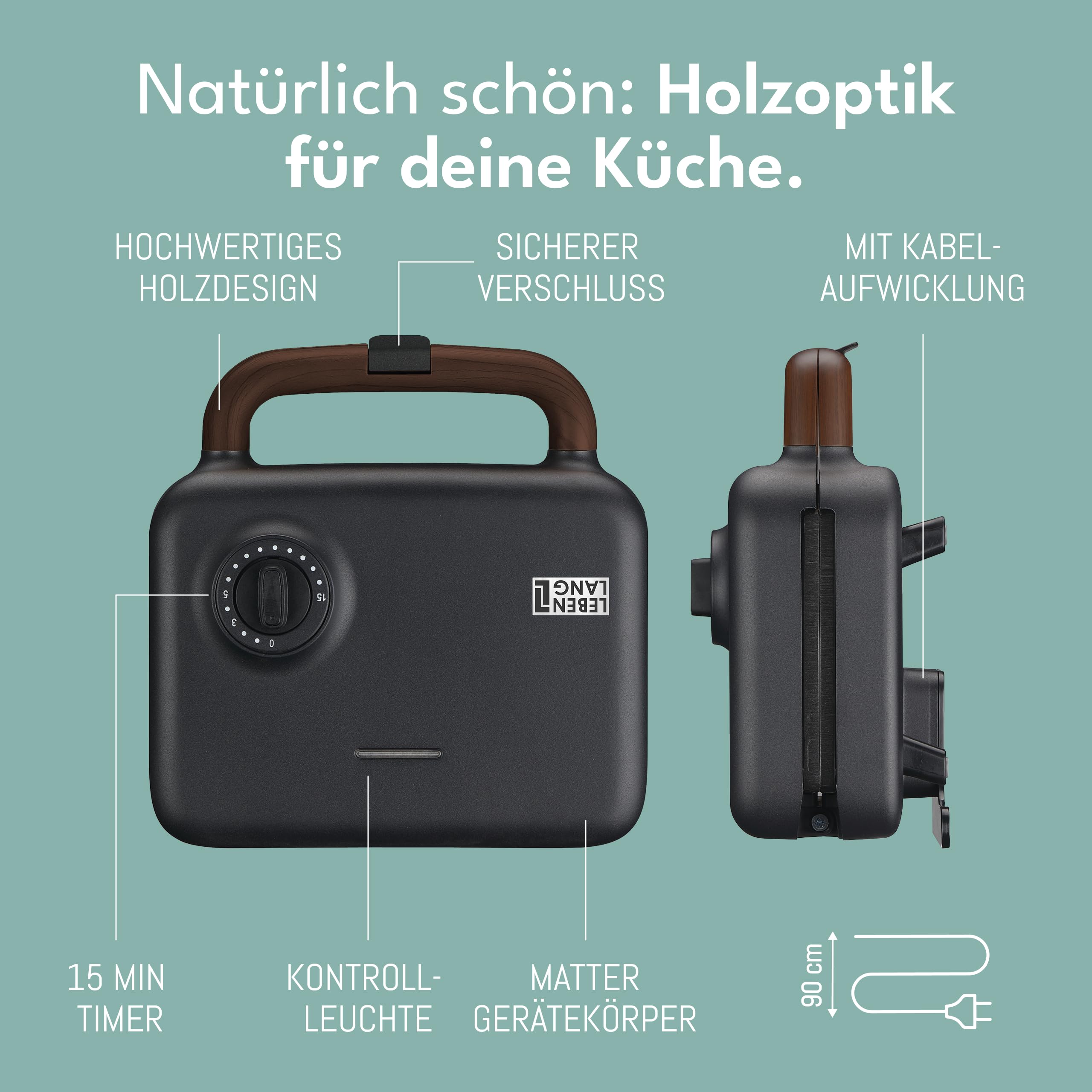 LEBENLANG Sandwichmaker 3 in 1-850W Inkl. 3 Einsätze für Grill, Sandwich & Waffeln I Waffel Sandwich Maker 3in1 Waffeleisen mit wechselplatten Sandwichmaker Waffeleisen Toaster Waffeln Kombigerät 6