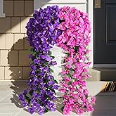Attgreat Artificial Flowers for Outdoor Faux Bougainvillea Plants UV Resistant Fake Hanging Plants Realistic Silk Flowers for Porch Planter Garden Outside Spring Decoration, 2Pcs (Purple & Purple Red)
