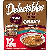 Delectables Lickable Treat Gravy Senior 10+ Variety Wet Cat Treat &amp; Food Topper, Food Topper, Hydrating, Grain-Free, No Fillers, No by-Products, No Added Preservatives, 1.4-oz Pouch, 12 Count