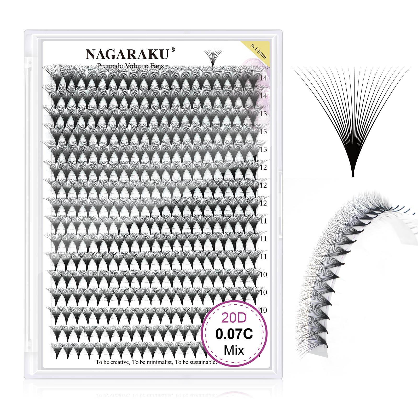 NAGARAKU Eyelash Extensions 320 Clusters Premade Fans 20D Russian Volume Fans Thin Pointy Base Natural Pre Fanned Fluffy False Eyelash Black 16 Rows (0.07 C Curl 9-14mm Mix Tray) — image 1