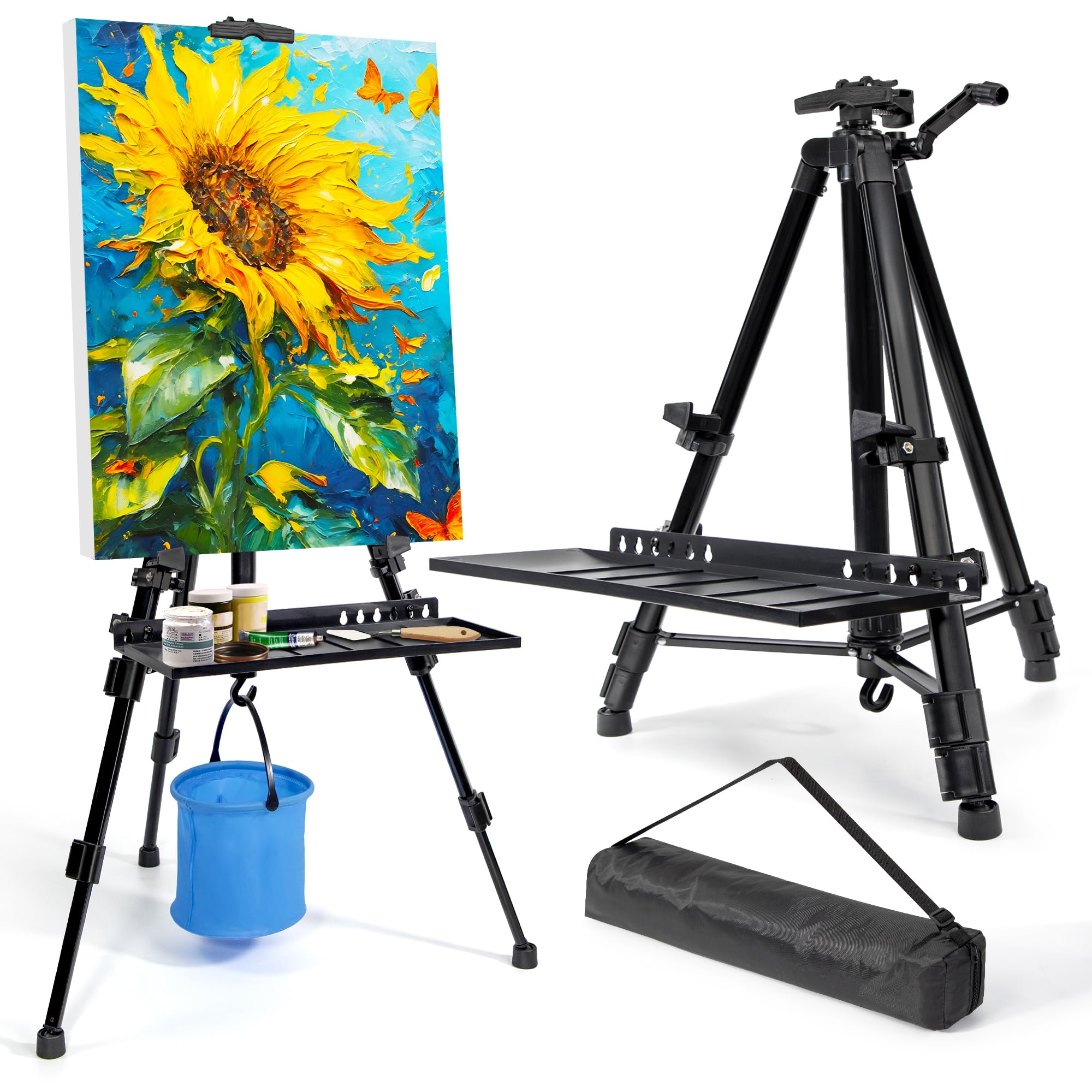 WIIGO Art Easel Stand for Painting, Adjustable 51-155 cm, Folding Tripod Display Easel, Artist Stand Easel with Bag/Keg, Tabletop and Floor Painting Display Drawing Art Sketch (Black)