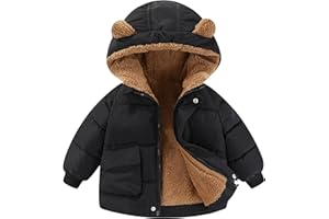 AIWUHE Toddler Winter Coat Boys Girls Down Jacket Hooded Fleece Warm Outwear 3D Ear Padded Puffer Jacket With Pockets 1-6Y