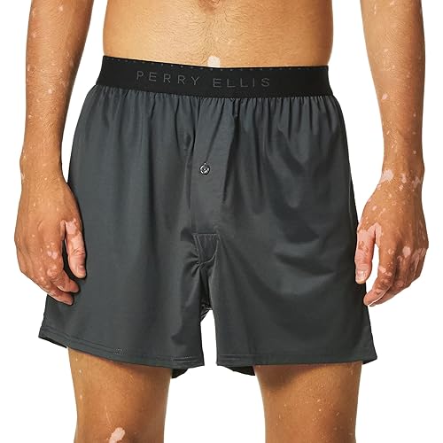 Perry Ellis mens Luxe Solid Boxer Shorts, Ebony, X-Large US in