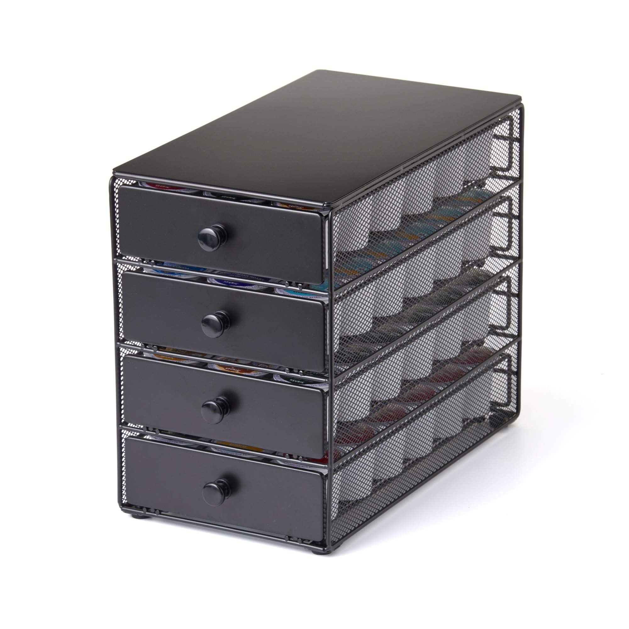 Nifty Coffee Pod Drawer – Black Satin Finish, Compatible with K-Cups, 72 Pod Pack Capacity Rack, 4-Tier Holder, Super-Sized Storage, Stylish Home or Office Kitchen Counter Organizer