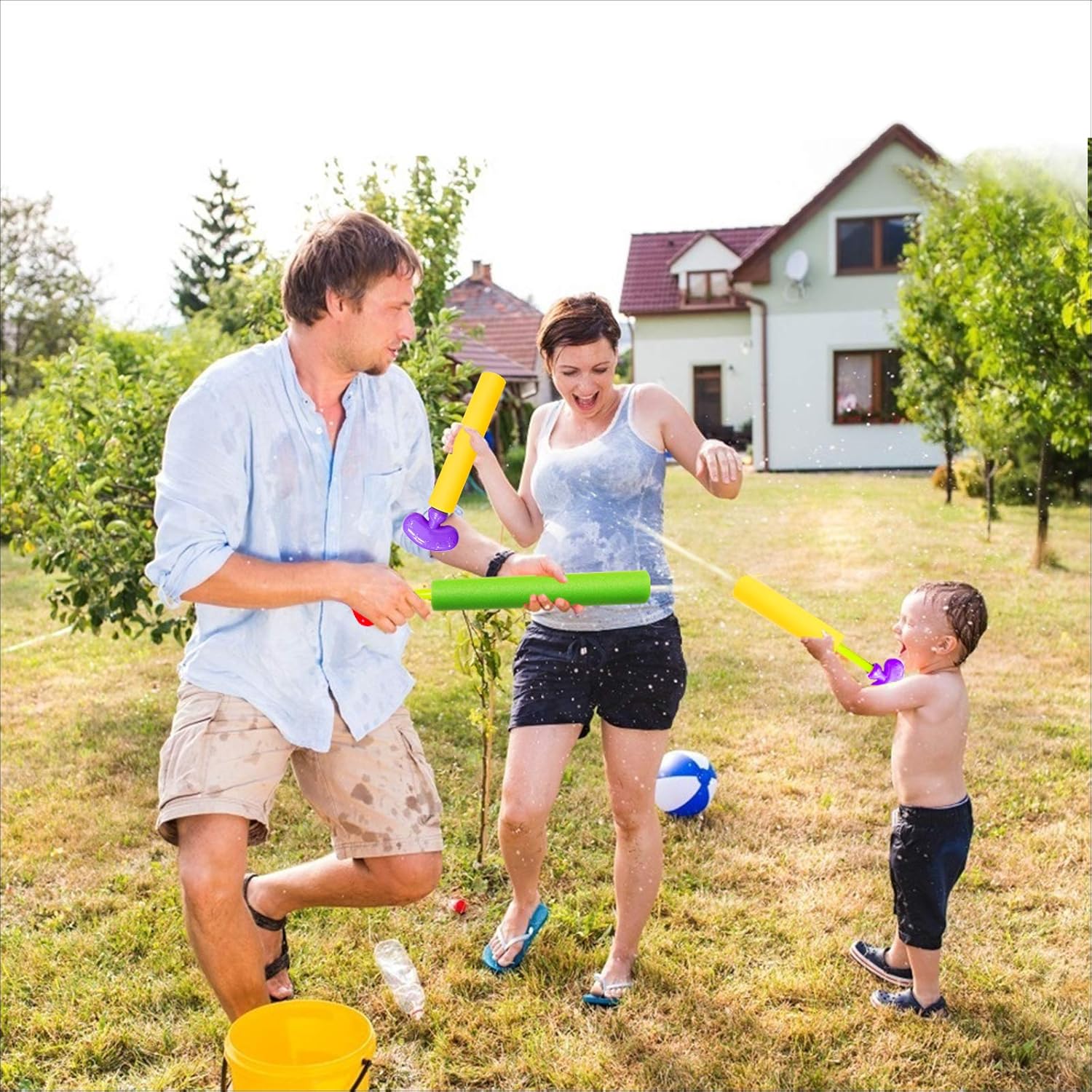 Kidcia Water Gun, 9 PCS Pool Toys,Water Cannon for Kids with arc Handle, 35FT Long Shooting Range Length Squirt Gun for Adults&Kids&Boys&Girls, Blaster Foam Shooter Set Pool Toys in Pool Summer Beach: Toys & Games