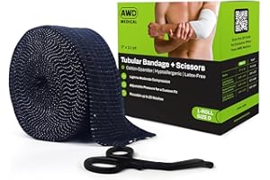 AWD MEDICAL Elasticated Tubular Support Bandage - Reusable Compression Wrap for Joint Pain Relief - Stockinette Tubing for Large Arm/Medium Ankle/Small Knee - Black (Size D - 3 inches x 11 Yards) + Scissors