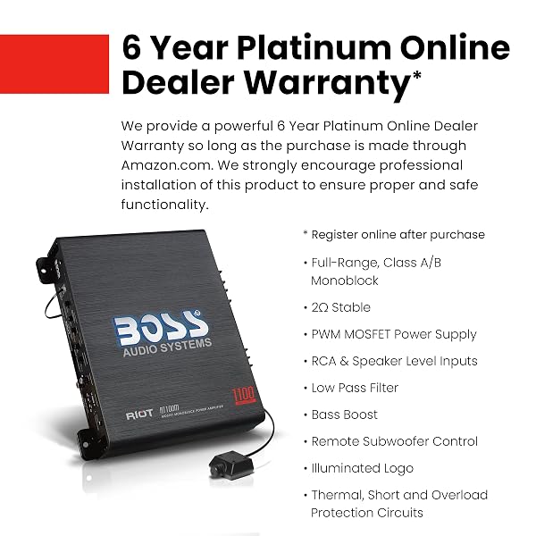 BOSS AUDIO SYSTEMS R1100M MONOBLOCK CAR AMPLIFIER – 1100 HIGH OUTPUT, 2-8 OHM STABLE, LOW/HIGH LEVEL INPUTS, LOW PASS CROSSOVER, MOSFET POWER SUPPLY
