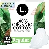 L. Ultra Thin Pads for Women, Organic Cotton Top Layer, Regular Absorbency, Menstrual Pads with Wings, 42 Count