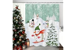 OVZME Snowman Shower Curtain New Year Holiday Bathroom Decor, Christmas Tree Shower Curtains for Christmas Kid's Bathroom, 72" W x 72" L