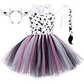 IWEMEK Girls Cow Cosplay Tutu Dress Set 3pcs With Ears Headband Tail Animal Fancy Costume Kit Halloween Birthday Party Outfits Baby Girl Jungle Themed 11-12 Years