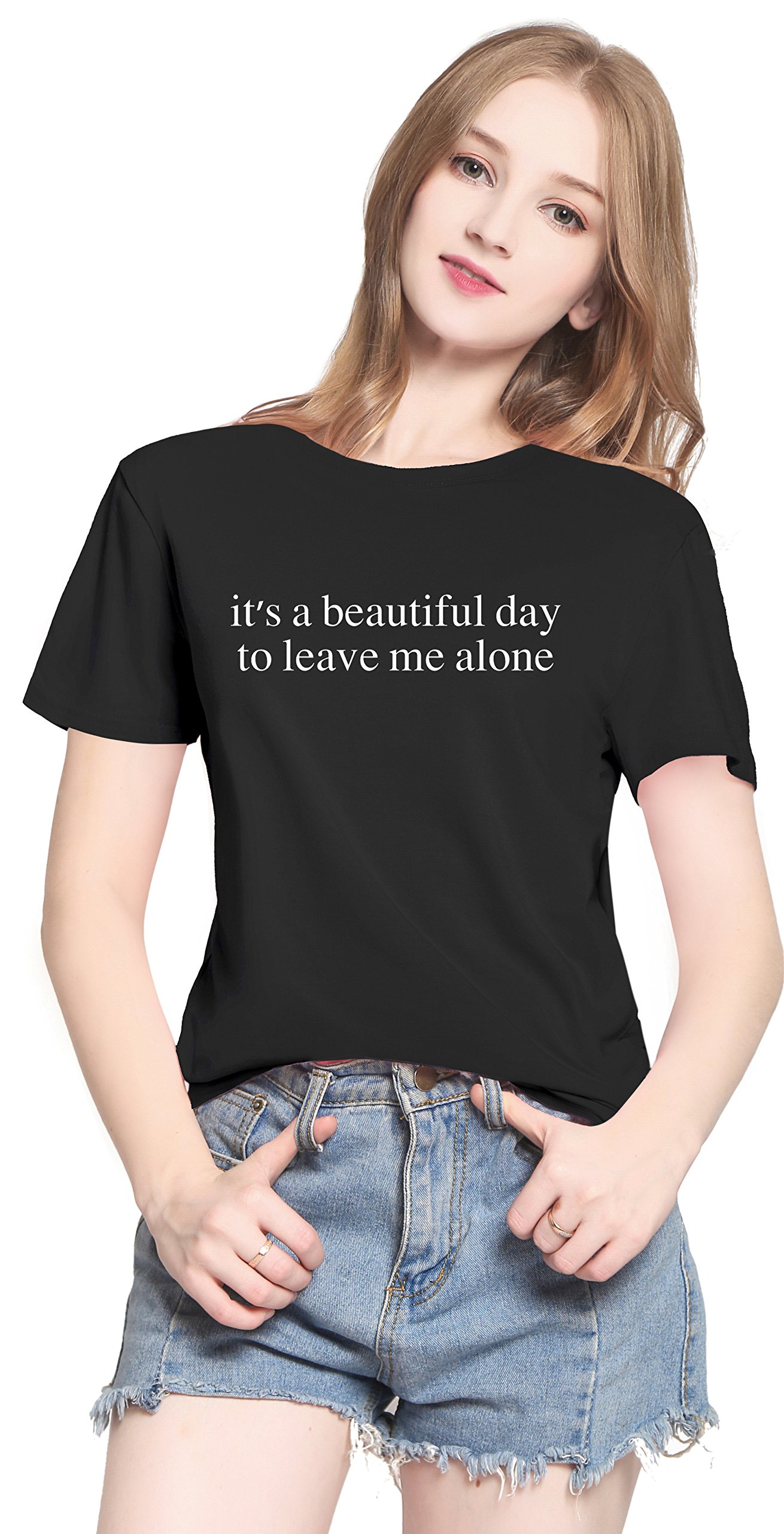 PINJIA Womens Cotton Letter Printed Pullover Tshirts Top Tees(MX15)(XXL,Black It\'s a Beautiful Day)