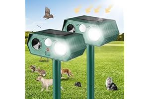 AMSQTO 2025 Solar Animal Repellent,Upgraded Ultrasonic Cat Repellent Outdoor,Waterproof Deer Deterrent for Bird Dog Skunk,Squirrels Deterrent with Motion Detection Flash Lights for Outdoor Farm (2 Pack)