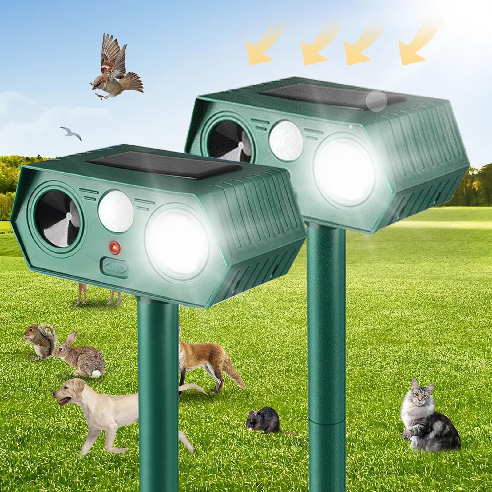 Photo 1 of 2025 Solar Animal Repellent,Upgraded Ultrasonic Cat Repellent Outdoor,Waterproof Deer Deterrent for Bird Dog Skunk,Squirrels Repellent with LED for Courtary Yard Farm Camp Olive (1pcs)