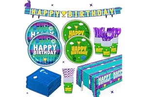 JVORFDG 194pcs Video Game Birthday Party Decorations Party Plates Napkins Disposable Paper Cups Straws Banner Tablecloth Video Game Party Supplies Tableware Set for Kids Boys Birthday Decor 24 Guests