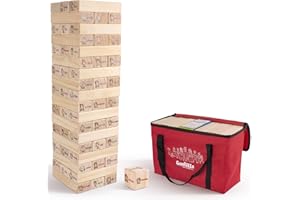 Giantville Giant Tumbling Timber Toy - Premium Pine Wood Life-Size Blocks Tower - Big Floor/Board Indoor/Outdoor Yard Game for Kids & Adults - 54-Blocks + Red Storage/Carry Bag - Grows Almost 4-Feet