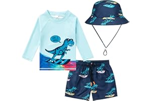 SGMWVB Toddlers and Baby Boys' 3-Piece Swimsuit Trunk Rashguard Set and Sun Hat Swimwear Bathing Suit Sunsuit Swim Shirt UPF 50+