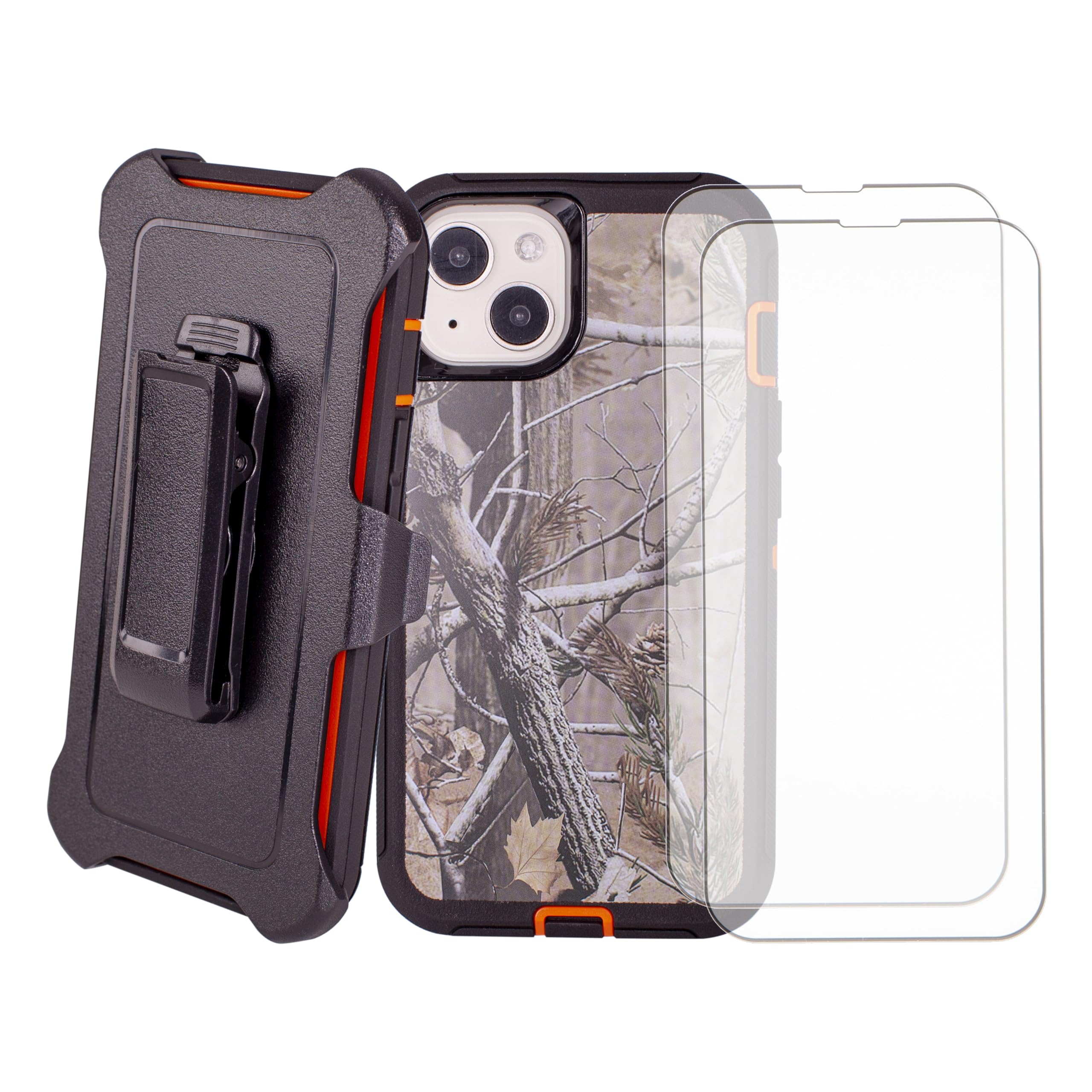 WallSkiN Case for iPhone 14 / iPhone 13 (6.1") with 2 Screen Protectors | Heavy Duty Full Body Military Grade Drop Protection Carrying Cover Holder | Holster for Men Belt with Clip Stand – Camouflage