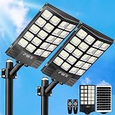 2 Pack Solar Street Lights Outdoor Waterproof, 100000LM Solar Powered Parking Lot Lights Large Street Light Dusk to Dawn with Motion Sensor, LED Flood Light Wide Angle Lamp for Patio and Parkling Lot
