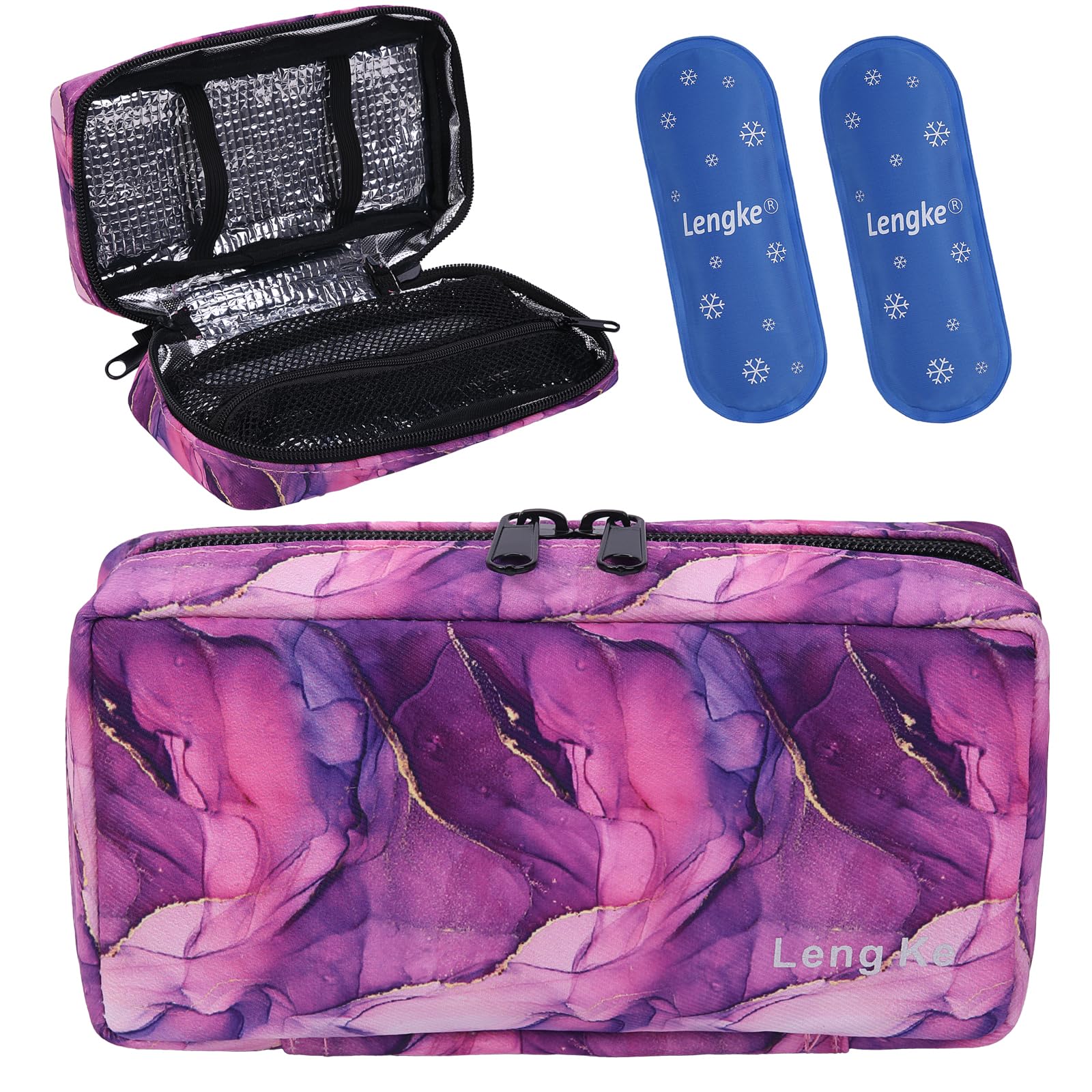 OVAKIA Insulin Cooling Case Pack,Travel Medicine Organizer,Portable Diabetic Supplies Cooler Handy Bag Pouch with 2 Ice Gel Pack (Purple Pink)