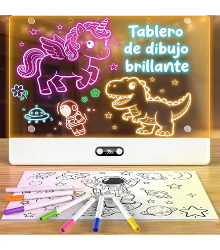 Pizarra Luminosa LED Para Niños – Tablero De Escritura De 30x20 Cm Con 7 Rotuladores De Secado Rápido – USB, Acrílico – Ideal Para Viajes, Escuela Y Guardería