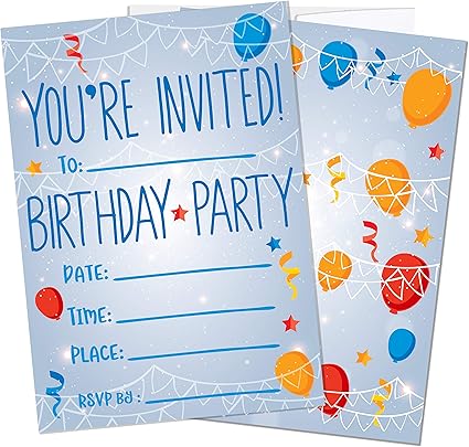 Amazon Com Party Invitations For Boys Girls Kids 25 Invite Cards With Envelopes Birthday Party Supplies Toys Games