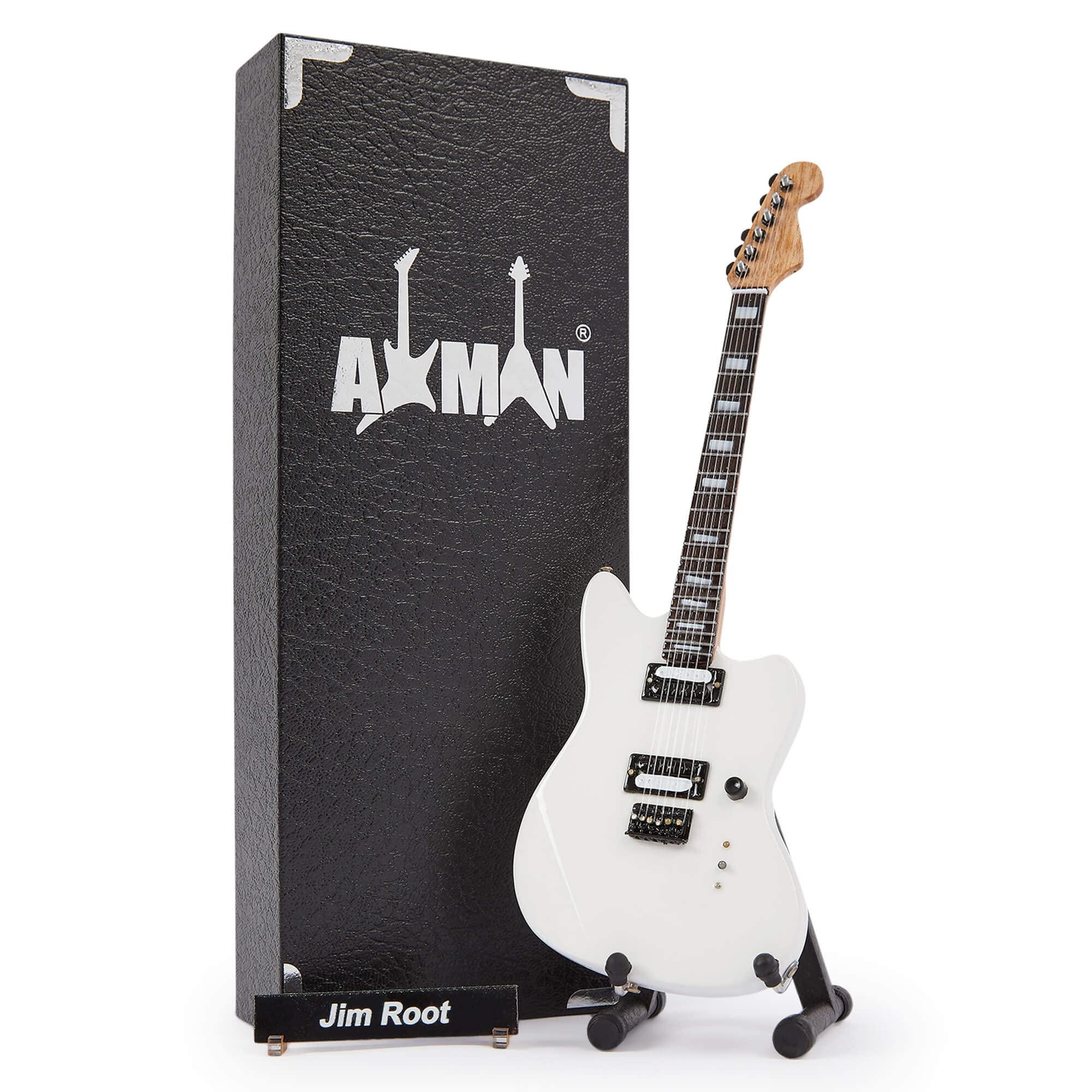 Axman Jim Root Miniature Guitar Replica - Music Gifts - Handmade Ornamental 1/4 Scale - Includes a Display Box, Name Tag and Miniature Guitar Stand