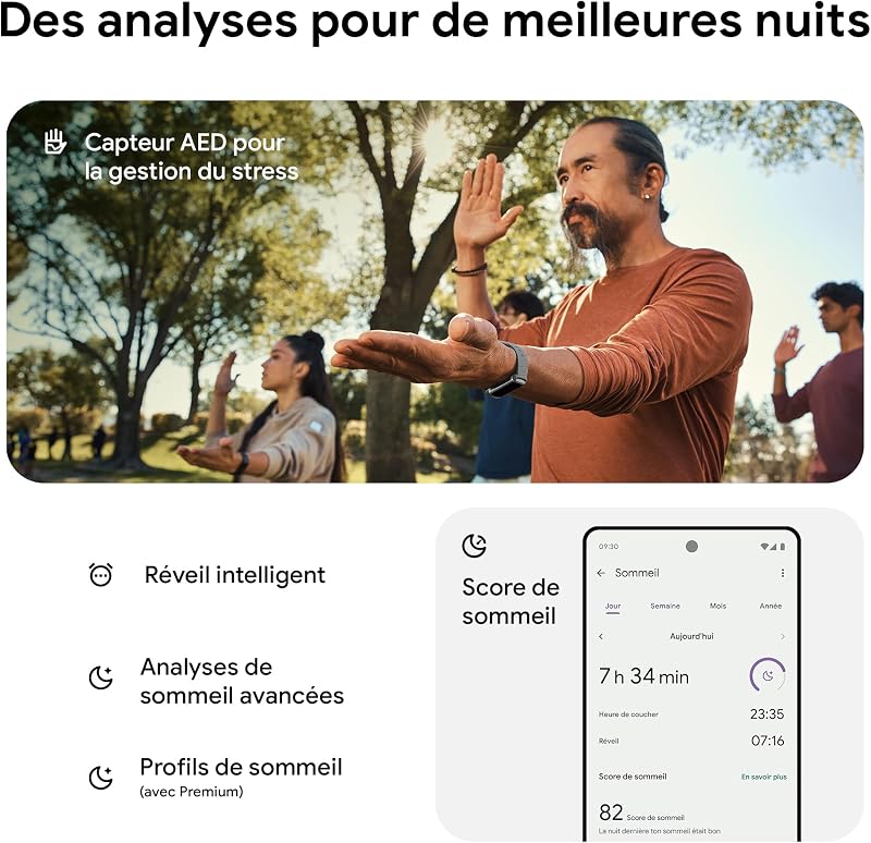 Google Charge 6 Bracelet d'activité avec Un abonnement de 3 Mois à Google Health Premium Inclus, 7 Jours d'autonomie de Batterie, Corail/Aluminium Champagne Doré