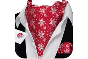 Barry.Wang Mens Chiristmas Ascot Tie Set Cravat Scarf Self Neckties Pocket Square Cufflinks Dress Xmas Party Holiday Festival
