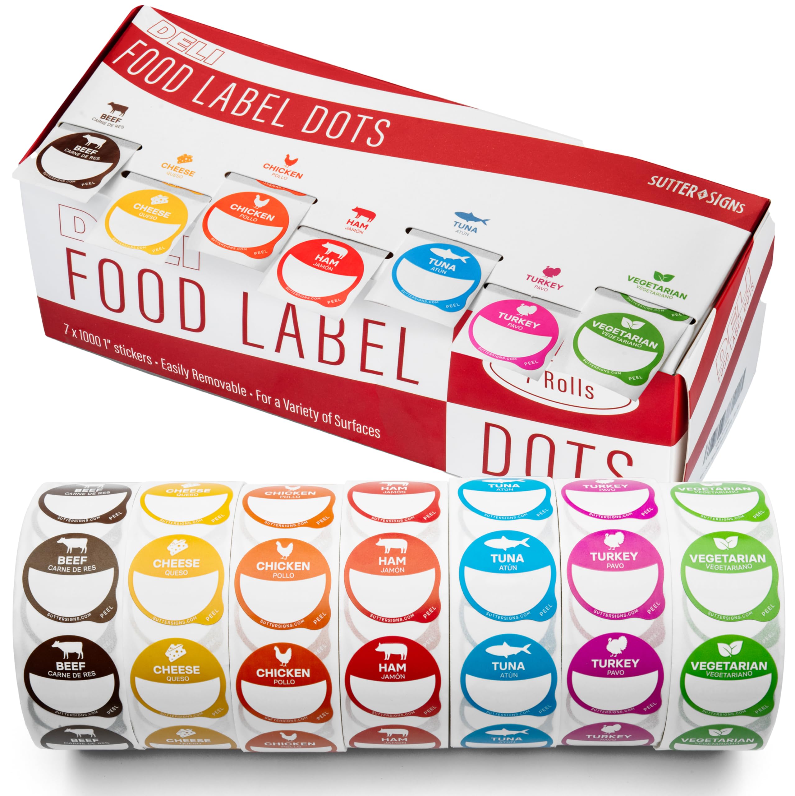 Photo 1 of Sutter Sign Food Label Stickers (7000 Dot Food Stickers) Waterproof Labels for Restaurant Supplies with Dispenser Box - Perfect for Party Buffet, Catering, Sandwich Shops & Food Containers