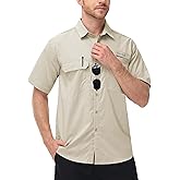 Satankud Fishing Shirts for Men Short Sleeve Sun Protection Cooling Hiking Shirt for Travel Safari Camping Work