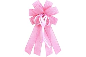 anshome Large Pink Burlap Bow for Wreath, Easter Farmhouse Burlap Fabric Wreath Bow for Front Door Decor Spring Pink Tree Topper Ornament Decorative Bow with String for Wedding Holiday Party Decor