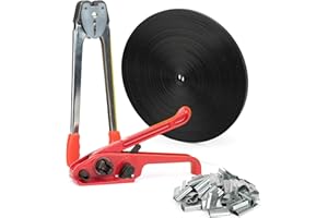 DJSUNPACKING Poly Strapping Tensioner & Cutter Manual Banding Tools Windlass for 1/2" -3/4" Width Polyester Polyproplyn Strap Kit（Black-100m）