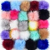Coopay 24 Pieces Faux Fox Fur Pom Pom Balls DIY Fur Fluffy with Elastic Loop for Hats Keychains Scarves Gloves Bags Charms Knitting Accessories (Multicolor)