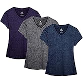 icyzone Workout Shirts Yoga Tops Activewear V-Neck T-Shirts for Women Running Fitness Sports Short Sleeve Tees (L, Royal Blue/Purple/Charcoal)